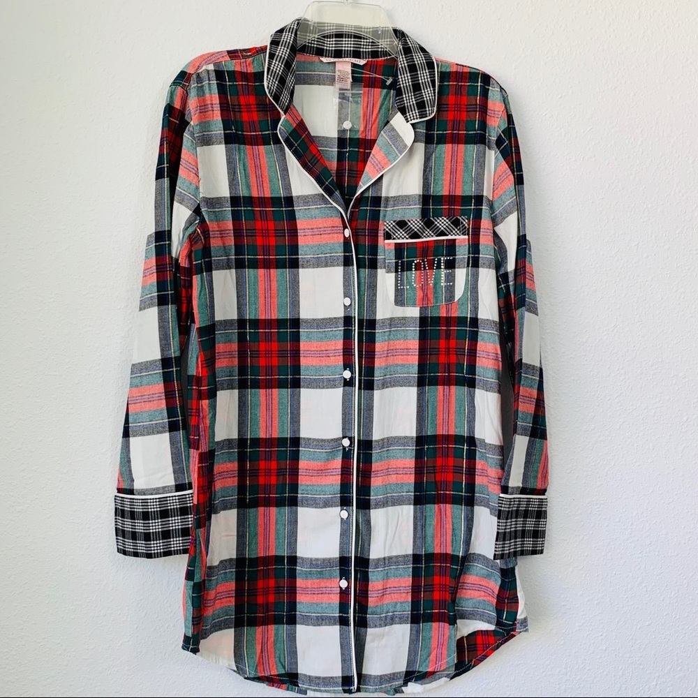 Victorias Secret Plaid Flannel Pajama Shirt Size XS